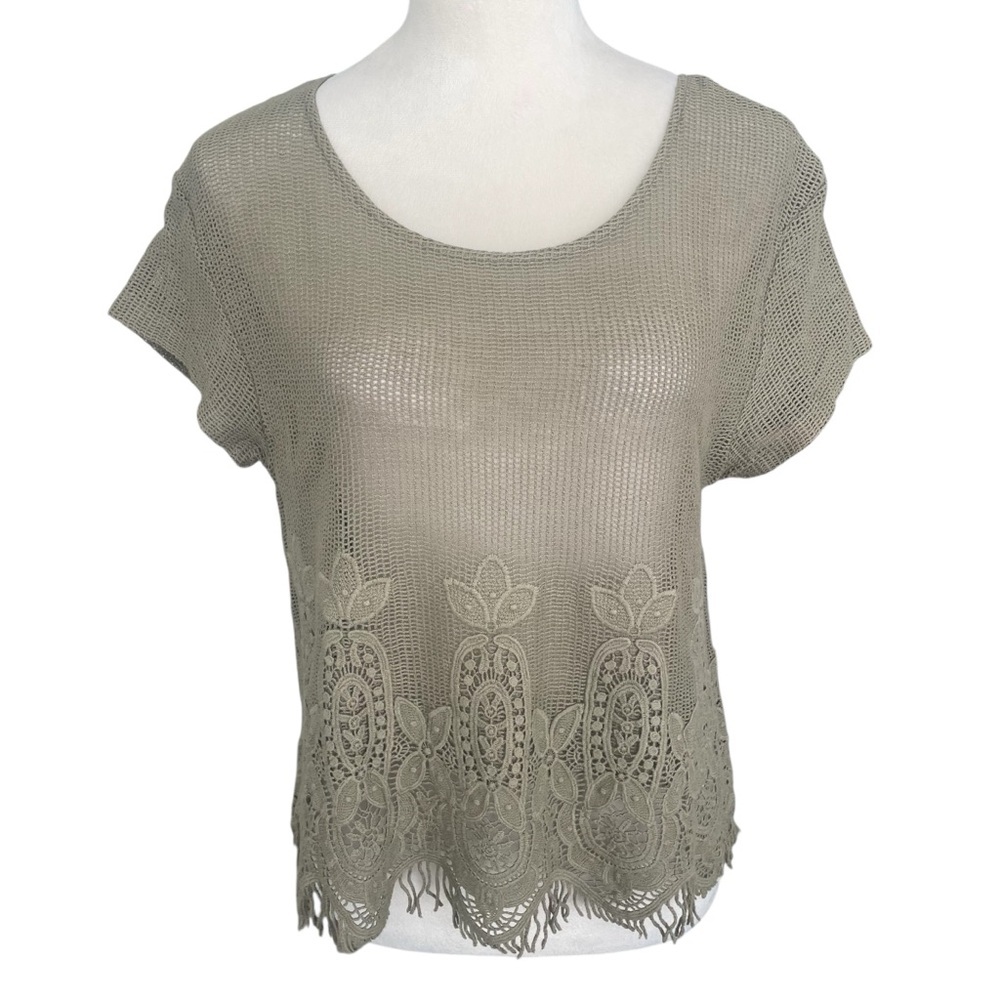 Mango Casualwear Top Women Size XS Embroidered See Through Floral Knit Boho Chic
